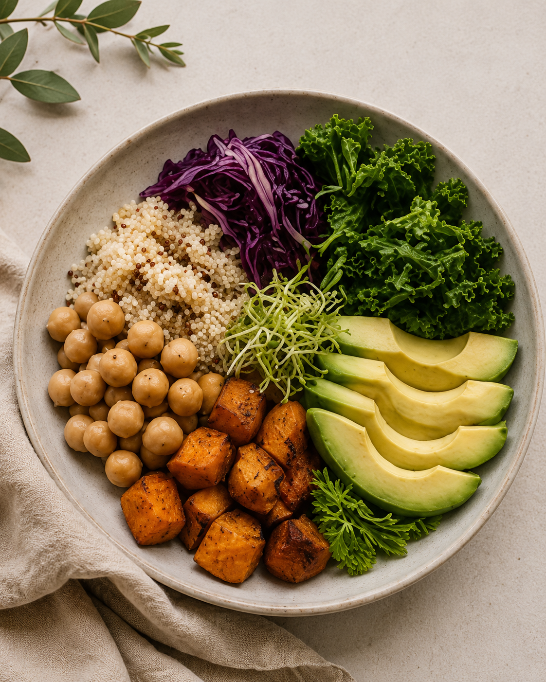 A balanced plate featuring a variety of nourishing foods and key nutrients, representing a practical and sustainable approach to healthy eating.