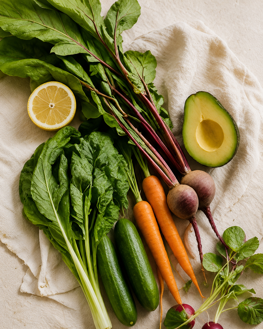 A selection of fresh vegetables highlighting the importance of nutrient-rich whole foods as part of personalised nutrition.